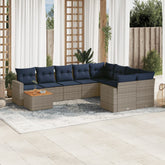 10 Piece Patio Sofa Set with Cushions Gray Poly Rattan