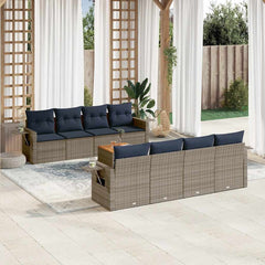 9 Piece Garden Sofa Set with Cushions Grey Poly Rattan