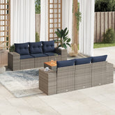 7 Piece Patio Sofa Set with Cushions Gray Poly Rattan