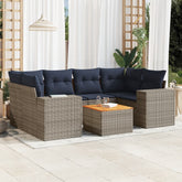 7 Piece Patio Sofa Set with Cushions Gray Poly Rattan