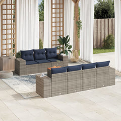 8 Piece Patio Sofa Set with Cushions Gray Poly Rattan