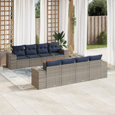 9 Piece Patio Sofa Set with Cushions Gray Poly Rattan