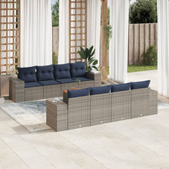9 Piece Patio Sofa Set with Cushions Gray Poly Rattan