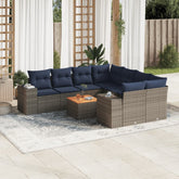 9 Piece Patio Sofa Set with Cushions Gray Poly Rattan