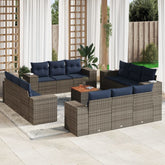 13 Piece Patio Sofa Set with Cushions Gray Poly Rattan