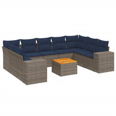 10 Piece Garden Sofa Set with Cushions Grey Poly Rattan
