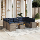 10 Piece Garden Sofa Set with Cushions Grey Poly Rattan