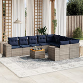 10 Piece Garden Sofa Set with Cushions Grey Poly Rattan