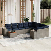 10 Piece Garden Sofa Set with Cushions Grey Poly Rattan
