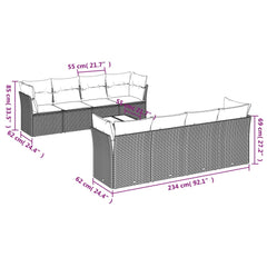 Garden Sofa Set Black PE Rattan, Powder-Coated Steel Large