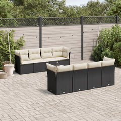 Garden Sofa Set Black PE Rattan, Powder-Coated Steel Large