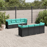 9 Piece Patio Sofa Set with Cushions Black Poly Rattan