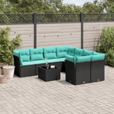 9 Piece Patio Sofa Set with Cushions Black Poly Rattan
