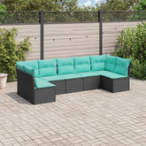 7 Piece Patio Sofa Set with Cushions Black Poly Rattan