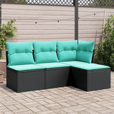 4 Piece Patio Sofa Set with Cushions Black Poly Rattan