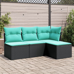 4 Piece Patio Sofa Set with Cushions Black Poly Rattan