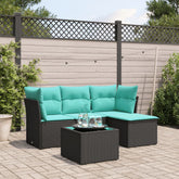 5 Piece Patio Sofa Set with Cushions Black Poly Rattan