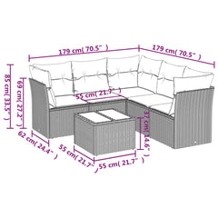 6 Piece Patio Sofa Set with Cushions Black Poly Rattan