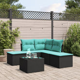 6 Piece Patio Sofa Set with Cushions Black Poly Rattan