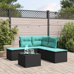 6 Piece Patio Sofa Set with Cushions Black Poly Rattan