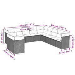 11 Piece Patio Sofa Set with Cushions Black Poly Rattan