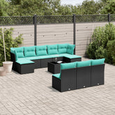 11 Piece Patio Sofa Set with Cushions Black Poly Rattan