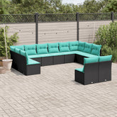 12 Piece Patio Sofa Set with Cushions Black Poly Rattan