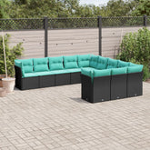 11 Piece Patio Sofa Set with Cushions Black Poly Rattan