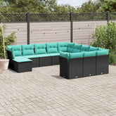 12 Piece Patio Sofa Set with Cushions Black Poly Rattan