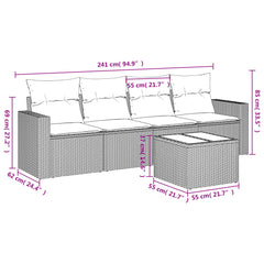 5 Piece Patio Sofa Set with Cushions Black Poly Rattan