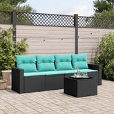 5 Piece Patio Sofa Set with Cushions Black Poly Rattan