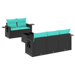 6 Piece Garden Sofa Set with Cushions Black Poly Rattan