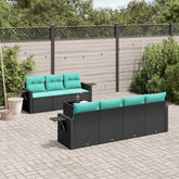 8 Piece Garden Sofa Set with Cushions Black Poly Rattan
