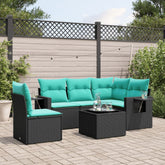 6 Piece Garden Sofa Set with Cushions Black Poly Rattan