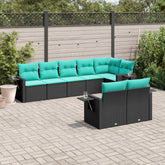 Patio Sofa Set Black, Blue PE rattan, Powder-coated steel, Polyester