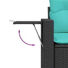 Patio Sofa Set Black Rattan, Blue Cushions