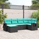 Patio Sofa Set Black Rattan, Blue Cushions