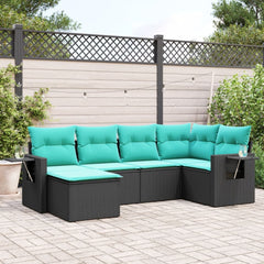 Patio Sofa Set Black Rattan, Blue Cushions