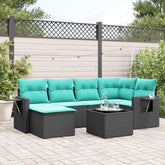 7 Piece Garden Sofa Set with Cushions Black Poly Rattan