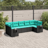 Patio Sofa Set Black, Blue PE Rattan, Powder-Coated Steel, Polyester