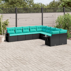 Patio Sofa Set Black PE rattan, powder-coated steel, 100% polyester