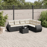 Garden Sofa Set Black and Cream White PE Rattan Large Modular