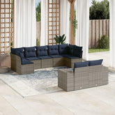9 Piece Garden Sofa Set with Cushions Grey Poly Rattan