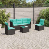 6 Piece Patio Sofa Set with Cushions Black Poly Rattan