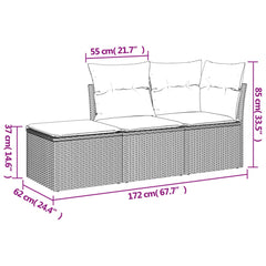 Garden Sofa Set Black, Blue PE Rattan, Powder-Coated Steel, Polyester