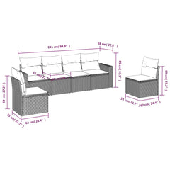 6 Piece Patio Sofa Set with Cushions Gray Poly Rattan