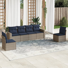6 Piece Patio Sofa Set with Cushions Gray Poly Rattan