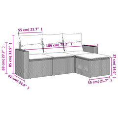 5 Piece Patio Sofa Set with Cushions Black Poly Rattan