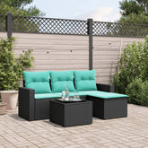 5 Piece Patio Sofa Set with Cushions Black Poly Rattan