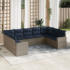 9 Piece Patio Sofa Set with Cushions Gray Poly Rattan